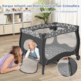 Berço de viagem dobrável 5 em 1 Centro de berçário portátil para bebés com Moisés Berço Trocador Toldo Música Rodas 102 x 72 x 74 cm Cinzento