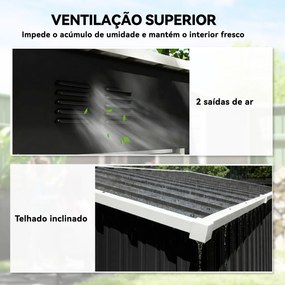 Abrigo de Jardim Exterior 1,37 m² 163x90x179 cm com Porta com Fechadura e Grelhas de Ventilação Cinzento Escuro