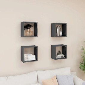 vidaXL Prateleiras parede forma de cubo 4 pcs 26x15x26 cm cinza brilh.