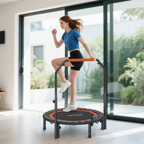 Trampolim de fitness e ginástica com alça ajustável, dobrável, 1,80 m, 28 molas, Ø 102 cm, preto e vermelho