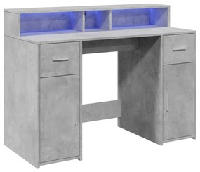 Secretária luzes LED 120x55x91 cm deriv. madeira cinza cimento