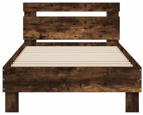 Estrutura cama c/ cabeceira/luzes LED 90x200 cm carvalho fumado