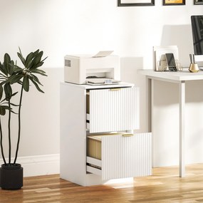 Bloco de Gavetas de Escritório com 2 Gavetas Frentes Caneladas Móvel para Arquivo para Tamanho A4 ou Carta 40x40x71 cm Branco