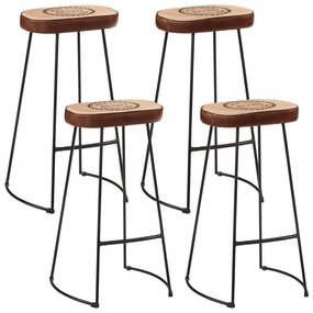 5 pcs conj. de bar madeira de mangueira áspera maciça e metal