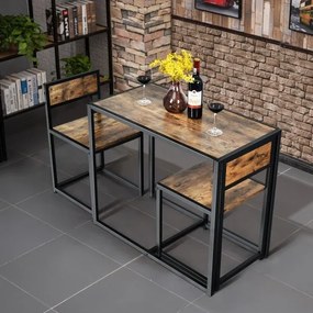 Conjunto com Mesa Compacta e 2 Cadeiras com Estrutura Metálica para Pequenos Espaços Cozinha Sala de Jantar Castanho rustico e preto