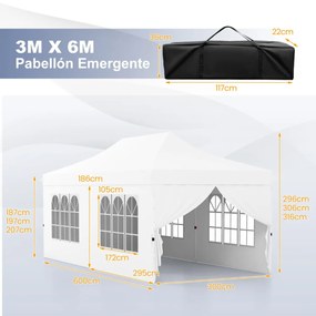 Tenda 600 x 300 cm pop-up com 6 paredes laterais removíveis para festas, casamentos, eventos com bolsa branca