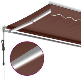 Toldo retrátil automático com luz LED 600x350 cm castanho