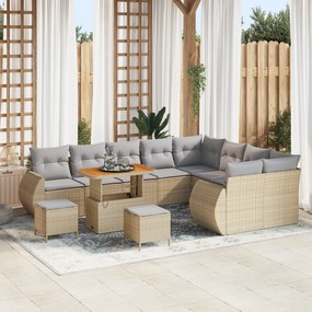 Conjunto de Sofá de Jardim vidaXL 12 Peças com Almofadas Bege de Ratta