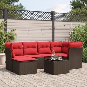 vidaXL 7 pcs conjunto de sofás jardim c/ almofadões vime PE castanho