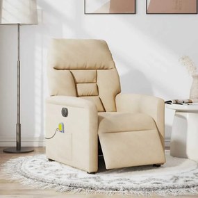 Poltrona de massagens reclinável elétrica microfibra cor creme