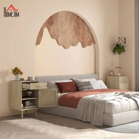 Mesa de cabeceira com armário e prateleira em rattan trançado, 1 gaveta, estilo boémio - 40 x 40 x 68,5 cm, natural