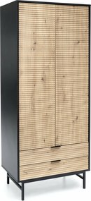 Roupeiro Mircavu 106, Carvalho Artisan, Preto, 205x80x53cm, 85 kg, Portas para roupeiro: Com dobradiças