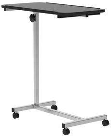 HOMCOM Mesa Auxiliar com Rodas Mesa para Sofá ou Cama com Altura Ajustável e Estrutura de Metal 77x40x76-100 cm Preto e Prata