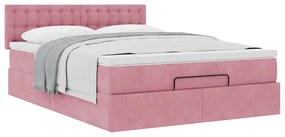 Estrutura de cama otomana com colchão 140x190 cm veludo rosa