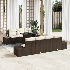 vidaXL Conjunto de Sofás de Jardim com 8 Peças e Almofadas Castanho em Rattan Polido