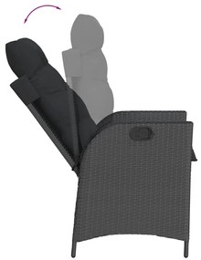 7 pcs conjunto de jantar p/ jardim c/ almofadões vime PE preto