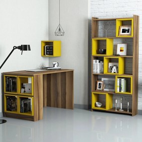 Secretária de Estudo e Estante Box – Nogueira e Amarelo – Secretária: