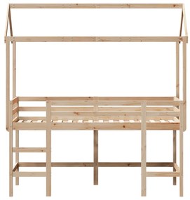 Cama alta c/ escada e telhado 90x200 cm pinho maciço
