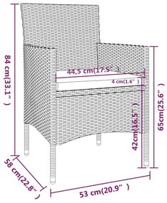 5 pcs conjunto de jantar para jardim vime PE castanho