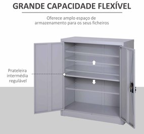 Armário de Escritório Metálico com 2 Portas Fechadura Prateleira Ajustável Armário Metálico 80x40x92,5 cm Cinza