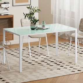 Mesa de Refeição de Vidro Mesa Retangular para 6 Pessoas com Pés de Metal  140x80x75 cm Branco