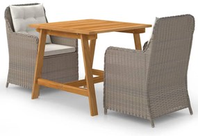 3 pcs conjunto de jantar para jardim castanho