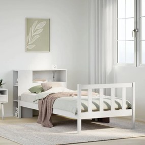 vidaXL Cama com estante sem colchão 100x200 cm pinho maciço branco
