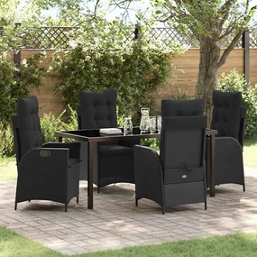 vidaXL Conjunto de Jantar de Jardim 5 Peças com Almofadas Preto Rattan Polimérico