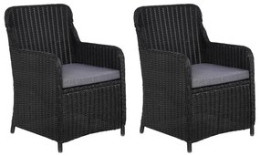 Cadeiras de exterior c/ almofadões 2 pcs vime PE preto