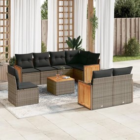vidaXL 9 pcs conjunto sofás p/ jardim c/ almofadões vime PE cinzento