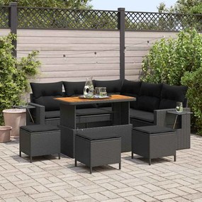 vidaXL Conjunto de Sofá de Jardim 9 Peças com Almofadas - Rattan Sintético Preto