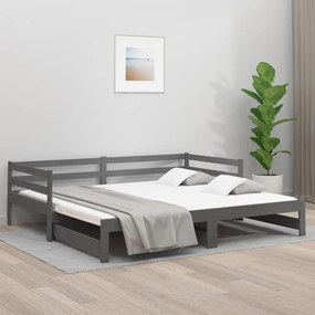 Estrutura sofá-cama de puxar 2x(90x190) cm pinho maciço cinza