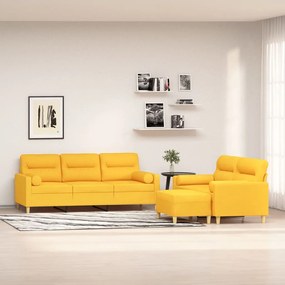 vidaXL 3 pcs conjunto de sofás c/ almofadões tecido amarelo-claro