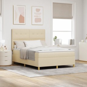 vidaXL Cama Box Spring com Colchão Creme 140x190 cm Tecido