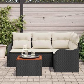 Conjunto de Sofá de Jardim com 5 Peças e Almofadas em Rattan Preto Acá