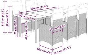 7 pcs conjunto de bistrô para jardim c/ almofadões vime PE bege