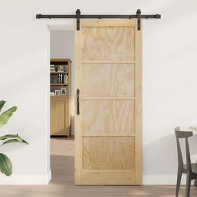 vidaXL Porta Deslizante com Conjunto de Ferragens 83x202 cm Madeira Sólida de Pinheiro