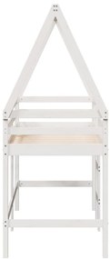 Cama alta c/ escada e telhado 90x200 cm pinho maciço branco