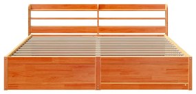 Estrutura cama c/ cabeceira 200x200cm pinho maciço castanho-mel