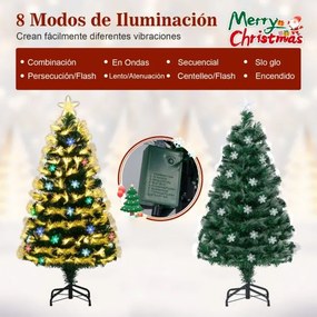 Árvore de Natal de fibra ótica de 120 cm artificial (DECORAÇÕES NÃO INCLUIDAS) pré-iluminada com 8 modos de luz 130 pontas de ramos 14 flocos de neve