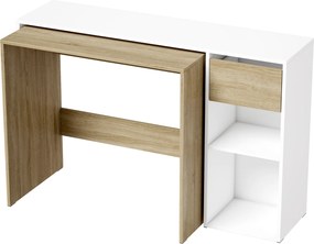 HOMCOM Mesa para Computador Encaixável Conjunto de 2, Mesa de Escritório 80/117 cm com Gaveta e Prateleiras Abertas, Branco e Carvalho | Aosom Portugal