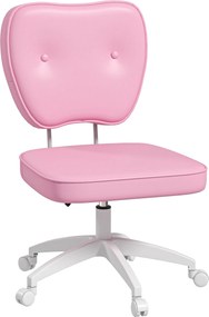 Cadeira de Escritório Estofada em PU com Altura Ajustável Sem Braços Cadeira de Estudo Dormitório 46x59x82-92 cm Rosa