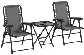 Outsunny Conjunto de Mesa e Cadeiras de Jardim Móveis de Exterior Dobrável com Estrutura de Aço e Suporte para Copos Cinza Escuro