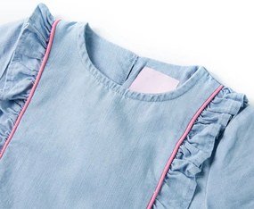 Vestido de criança com folhos azul-suave 140