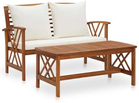 2 pcs conjunto lounge de jardim c/ almofadões acácia maciça