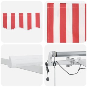 Toldo Retrátil Automático com LED Listrado Vermelho e Branco 500x300 c