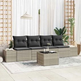 vidaXL Conjunto de Sofás de 5 Peças com Almofadas Cinza Claro Polirattan