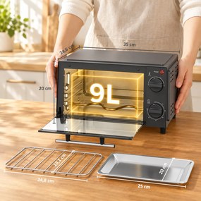 Mini Forno Elétrico 9 L de Bancada 750 W com Temperatura Ajustável e Temporizador 35x24,6x20 cm Cinza