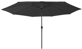 vidaXL Guarda-sol de jardim com luzes LED 400 cm preto