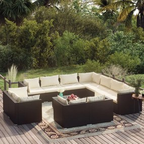 vidaXL 12 pcs conjunto lounge de jardim c/ almofadões vime PE preto